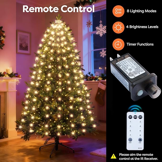 Christmas Tree Lights with Remote 400 LEDs Christmas Lights for Tree with 8 Lighting Modes, Timer and Memory Function, Indoor Outdoor String Lights for 6 ft-10 ft Xmas Tree Decorations(WarmWhite)