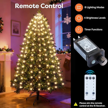 Christmas Tree Lights with Remote 400 LEDs Christmas Lights for Tree with 8 Lighting Modes, Timer and Memory Function, Indoor Outdoor String Lights for 6 ft-10 ft Xmas Tree Decorations(WarmWhite)