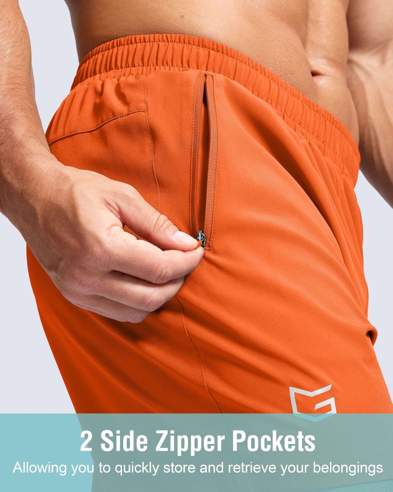 G Gradual Men's Athletic Running Shorts with Zipper Pockets Quick Dry 7"/ 5"/ 9" Workout Gym Shorts for Basketball Hiking(Orange,5XXXL)