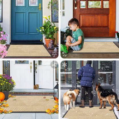 Smiry Front Door Mat Outside Entrance, Heavy Duty Sturdy Natural Rubber Doormat, Trap Dirt and Moisture, Easy Clean Low Profile Mats for Indoor Outdoor Entry, Irregular Triangle (47x32, Beige)