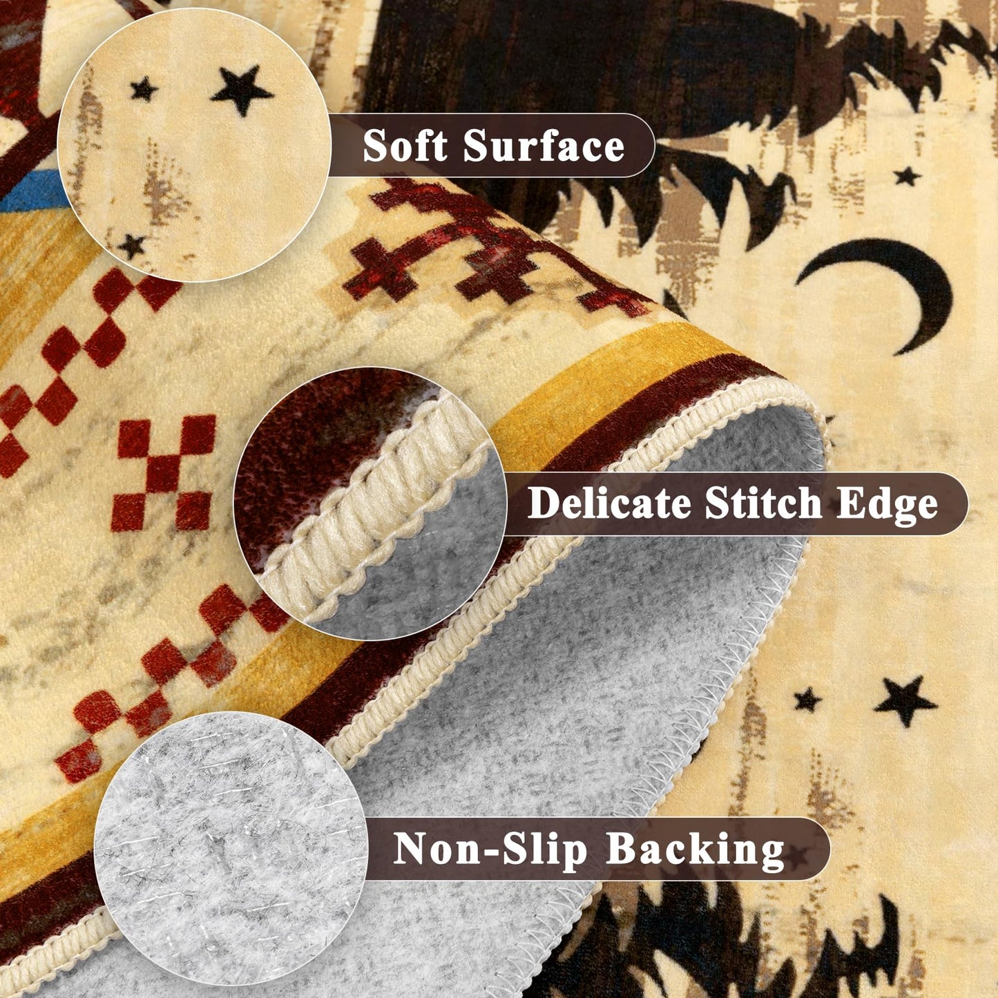 LOKHOM Rustic Cabin Area Rug 8x10, Machine Washable Bear Print Rug, Non-Slip Low Pile Soft Large Southwestern Lodge Rug for Bedroom Living Room Dining Room