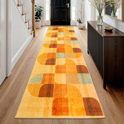 Ailyei 4x10 ft Wide Hallway Runner Rug, Soft Non Slip Washable Modern Geometric Kitchen Rugs, Wide Low-Pile Boho Floor Mat for Entrance, Bedroom, Entryway, Bathroom (Orange, 4x10 ft)
