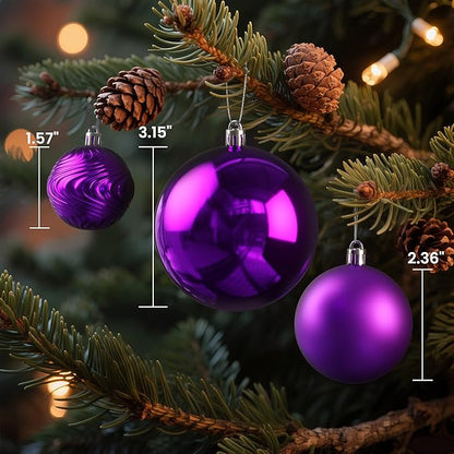 Annecy Christmas Tree Ornaments - 36 PCS Shatterproof Christmas Ball Ornaments Set for Holiday, Wreath & Party Decorations (Multi-Size, Purple)