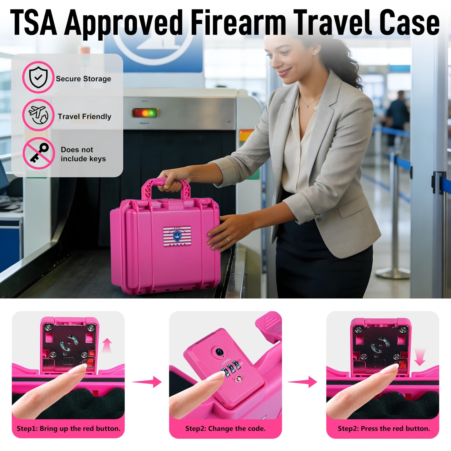 Kinghardcase TSA Approved Pistol Case for Smith & Wesson – Lockable Hard Handgun Case for Travel & Home Storage – Fits M&P 2.0 Full Size & M&P9 Shield Plus with Optic & Tactical Light (Pink)