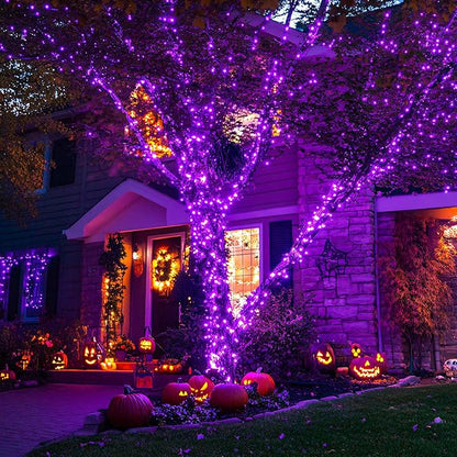 JMEXSUSS 400 LED Purple Halloween Lights Outdoor: 132ft Purple Lights Plug in with Remote - Indoor String Light for Halloween Christmas Decorations