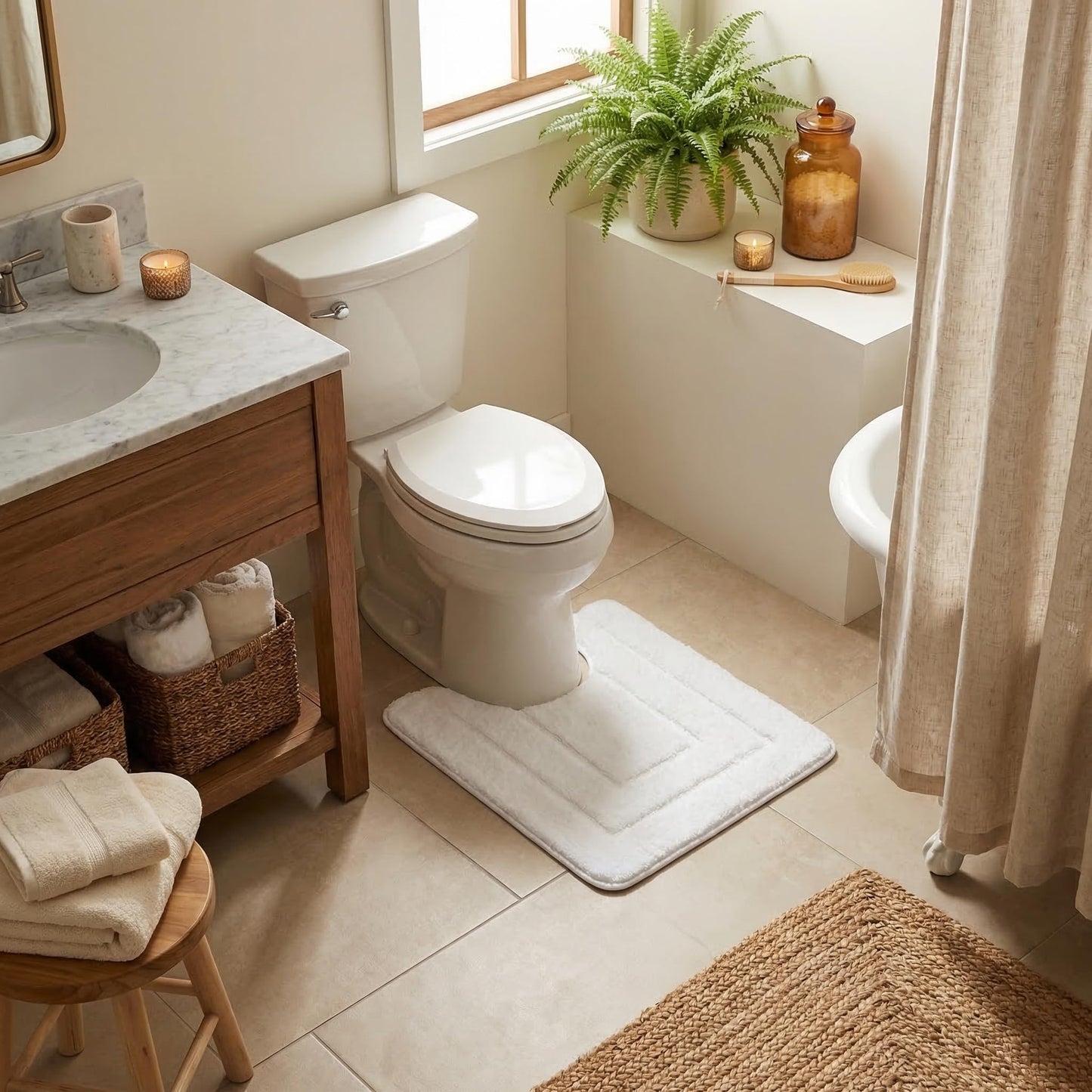 GRANNY SAYS Bathroom Toilet Rugs U Shaped, Bath Mats for Bath, Bathroom Rugs Non Slip Washable, Absorbent Microfiber Toilet Mat, Soft Plush Shaggy Bath Carpet, 20" x 24", White