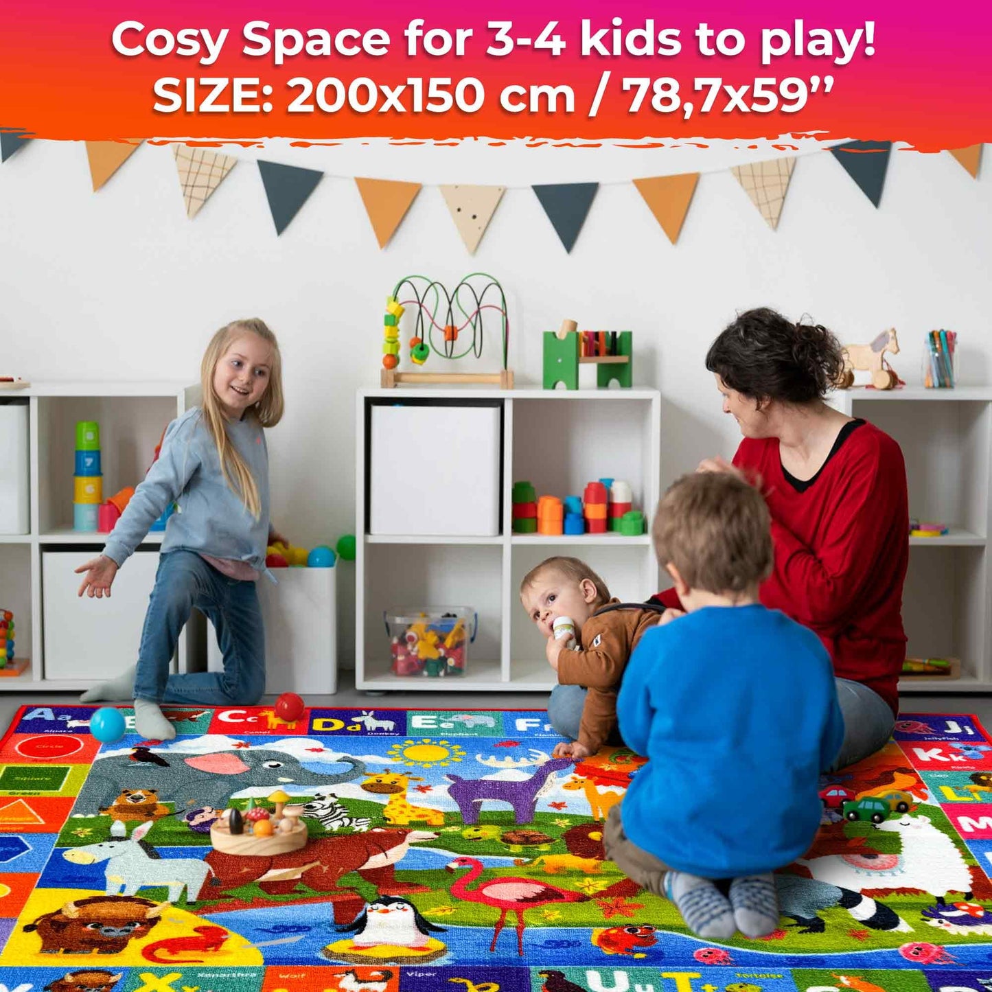 QUOKKA Classroom Rug for Kids - 79x60 ABC Rugs for Playroom - Alphabet Learning Area Rug for Bedroom - Ocean Toddler Rug for Boys and Girls - Carpet for Kids Room