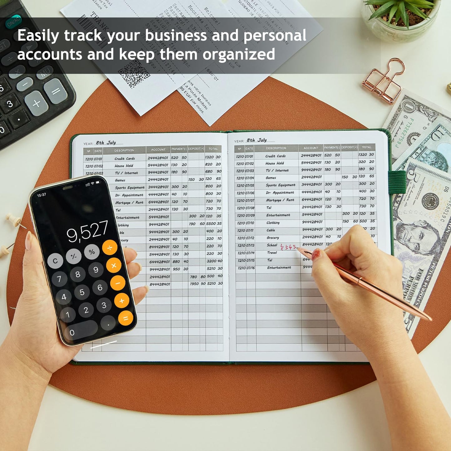 5 MINUTES A DAY Accounting Ledger Book: Business Expense Tracker Notebook - Personal Finance Checkbook for Small Business or Personal Use – Simple Ledger Books for Bookkeeping - Dark Green,5.8” x 8.5”