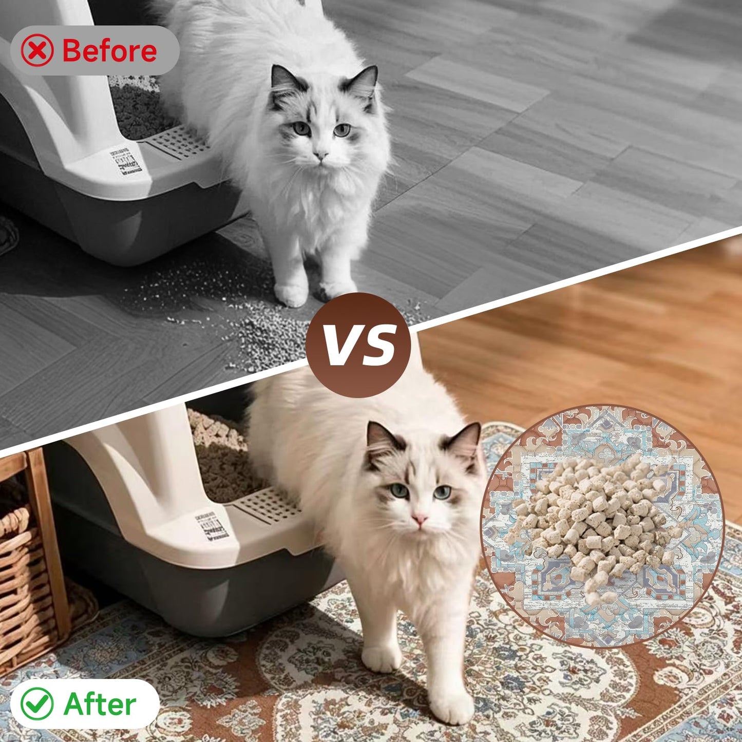 YOSEPATI Cat Litter Mat 2 Pack, Reusable Large 36"x48" Kitty Litter Trapping Mat, Machine Washable Litter Mats for Cats, Waterproof & Non-Slip Compatible with Cat Box (Beige Medallion)