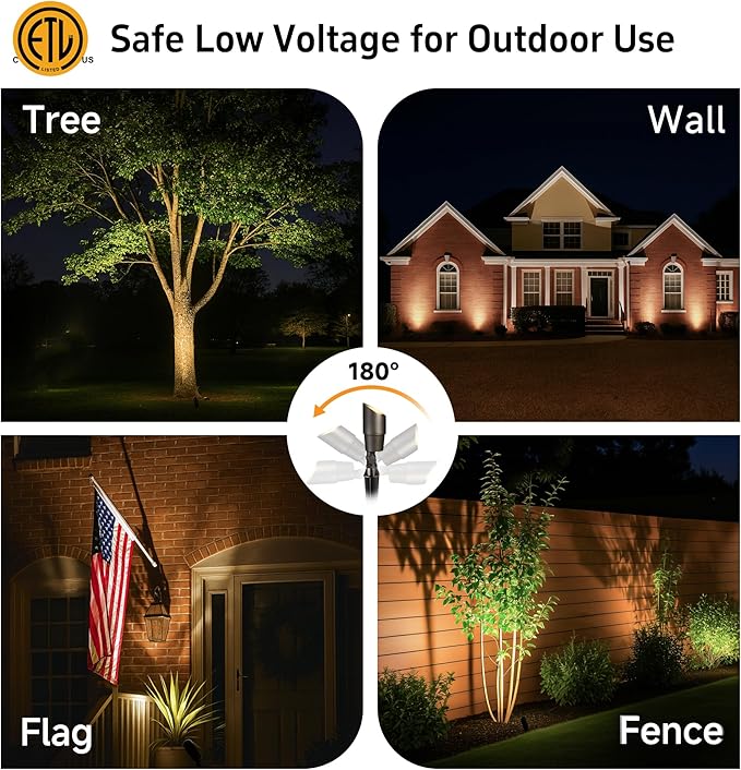 Gardenreet Solid Brass Spot Lights - Low Voltage Landscape Spotlight Outdoor, 12V LED Uplights Wired Waterproof, Electric Bronze for Patio Wall with 4000K Bright White MR16 Bulb (6 Pack)