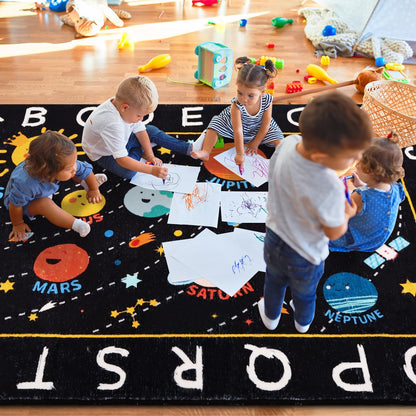 Outer Space Kids Rug,3'3" x 4'11" ABC Alphabet Educational Kids Rugs for Playroom,Non Slip Solar System Galaxy Planets Playroom Rug,Washable Area Rug Carpet for Classroom Kid Room Decor(for Age 2+)