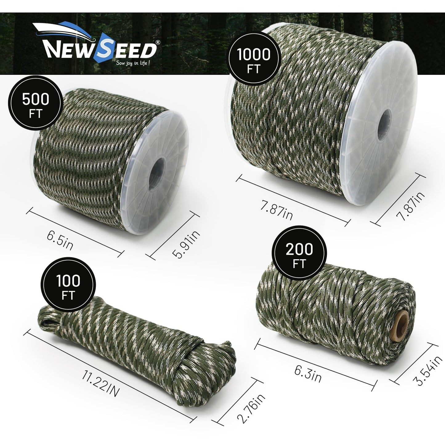 MALZE Paracord 550lb Nylon Rope 500FT Tactical Parachute Cord Forest Camo