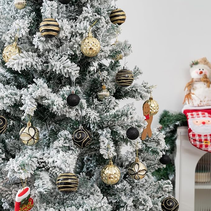 100Pcs Christmas Balls Ornaments Set, Shatterproof Christmas Decorations with Hand-held Gift Package for Xmas Tree/Holiday/Wedding/Holiday/Party Decor (Black & Gold)