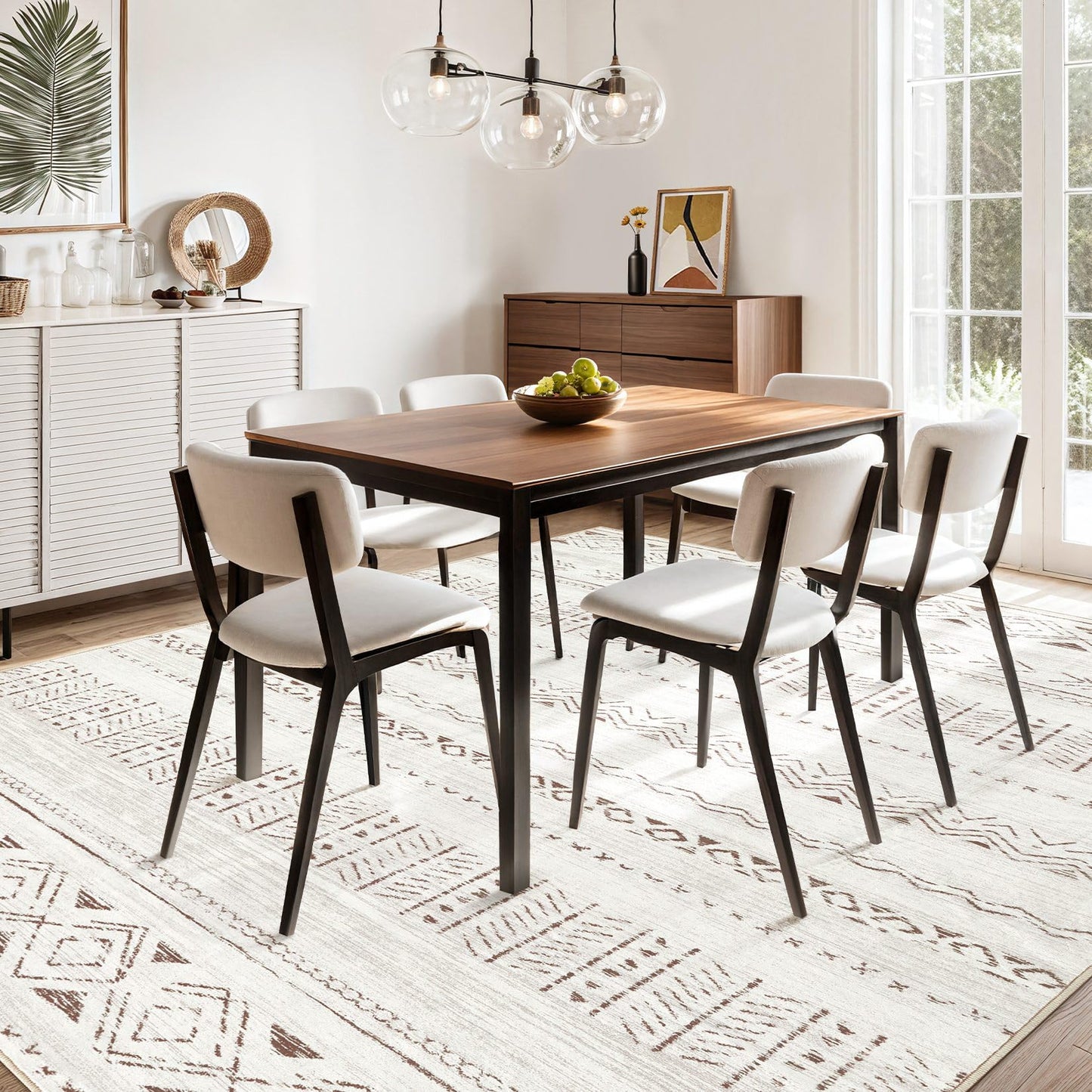 cotiled 5x7 Area Rugs Living Room Rug: Washable Boho Rugs with Non Slip Backing Large Soft Indoor Stain Resistant Carpet for Bedroom Farmhouse Dining Room Lightweight Home Decor L Brown/Cream