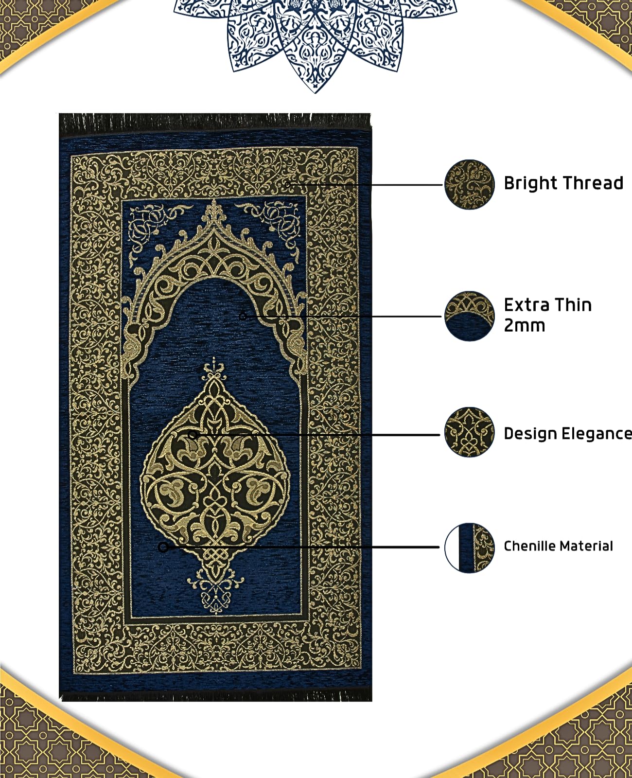 Prien Prayer Rug with Tasbih | Muslim Carpet | Praying Mat with Prayer Beads | Islamic Gifts for Women Men | Islam Portable Pray Set for Travel Kids Ramadan Namaz Hajj Umrah (Navy Blue)