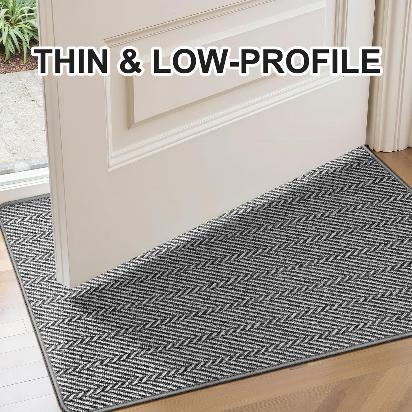 BEISIFLOOR Ultra Thin Door Mat Indoor Entrance 17"x29", Low-Profile Indoor Door Mat, Non Slip Entry Mat Rubber Backing Unique Herringbone Design Inside Doormat Dirt Trapper Entryway Mats, Grey