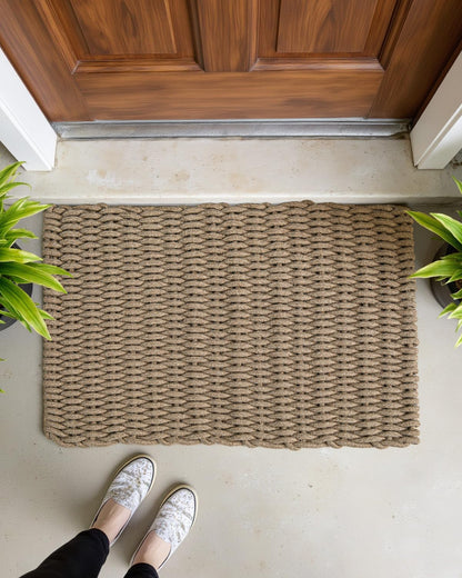 DEXI Jute Door Mat for Front Entryway, 24x35 Braided Woven Doormat Outside Entrance, Dirt Trapper Natural Fiber Entry Mats for Patio, Brown