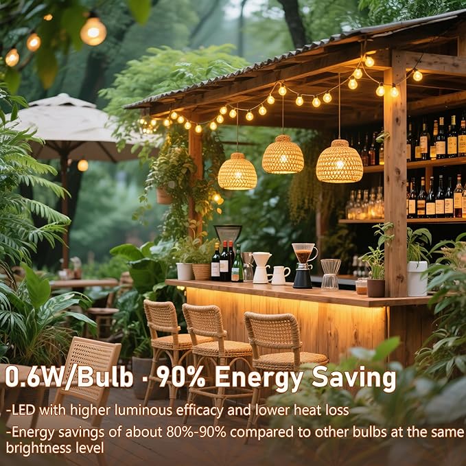 50Ft LED G40 Globe Outdoor String Lights Waterproof Patio Lights with 27 Shatterproof Warm White Bulbs, Hanging Outdoor Light for Backyard Balcony Wedding Christmas Party Decorations, Black Wire