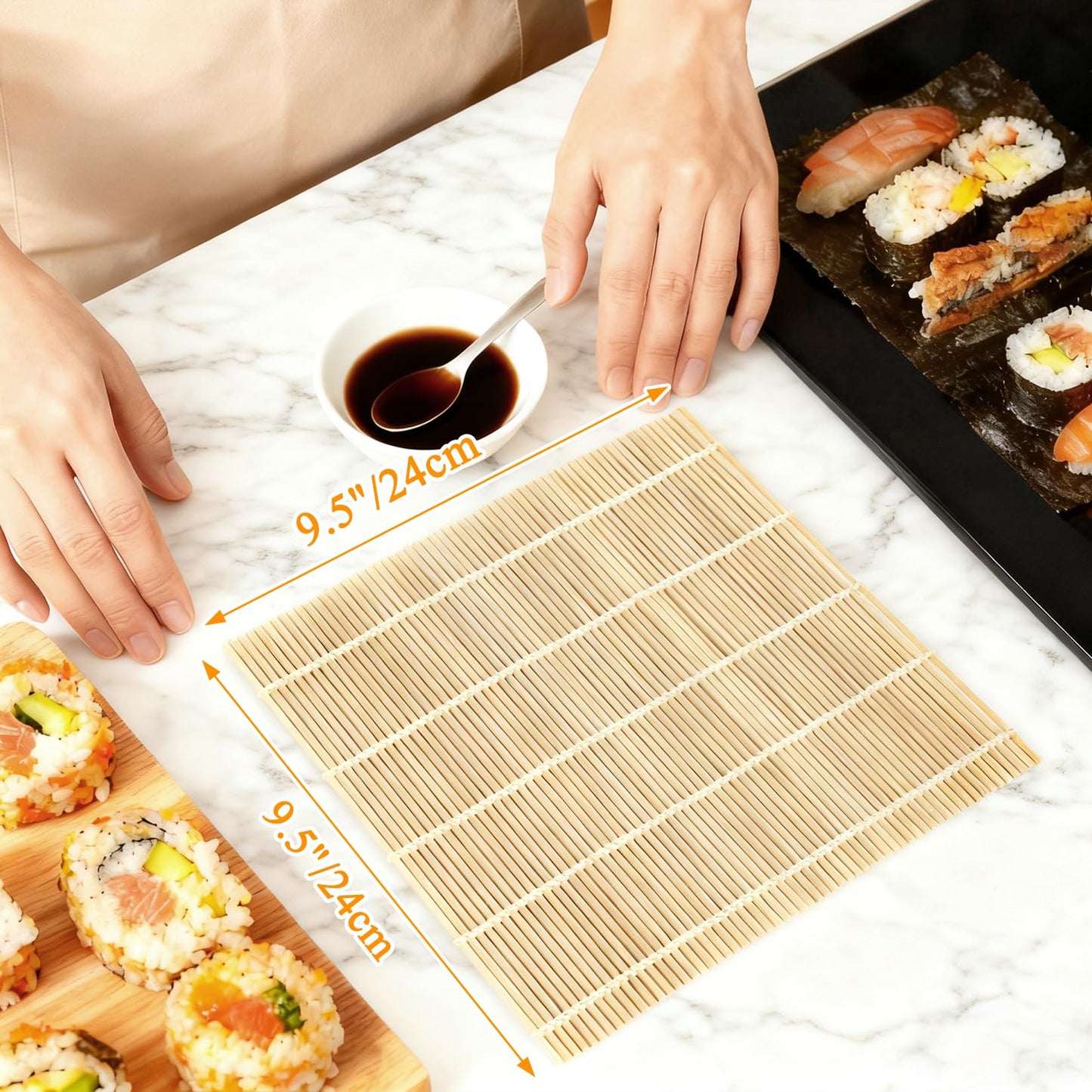 YEAJOIN 4 Pcs Bamboo Roll Sushi Mat, Sushi roll maker for Kimbap Sushi Maki Rolls, Easy Homemade (9.5" x 9.5")