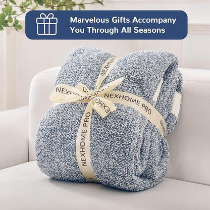 NEXHOME PRO Super Soft Throw Blankets for Couch, Twin Size Cozy Blankets Reversible Knit Blanket for Women, Fuzzy Plush Lightweight Throws for Sofa, Bed, Picnic, Heather Blue White, 60 x 80 inches