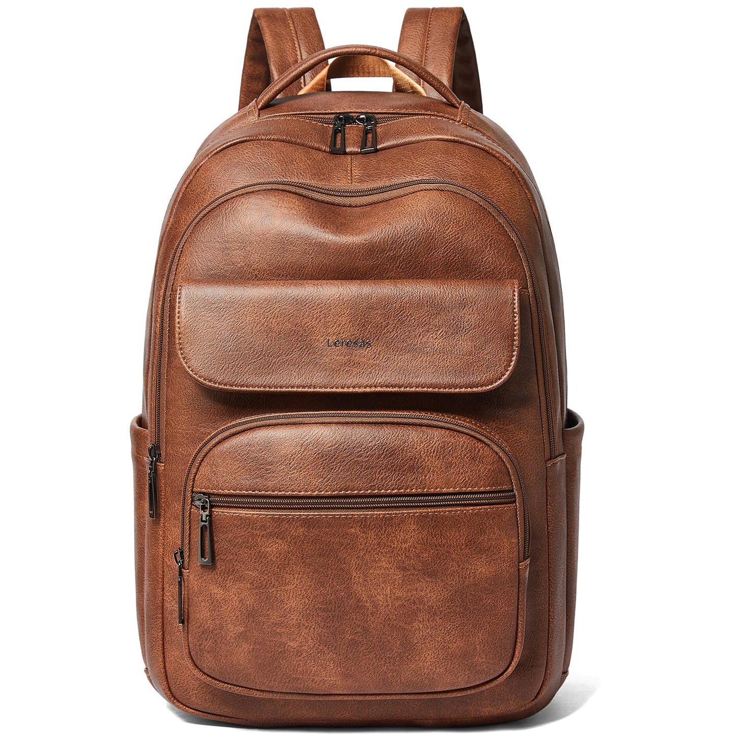 Leresas 37L Vegan Leather Backpack Purse for Women Mens Travel Backpack Work Laptop Teacher BackPack College Daypack Business Backpack Office Bag Brown