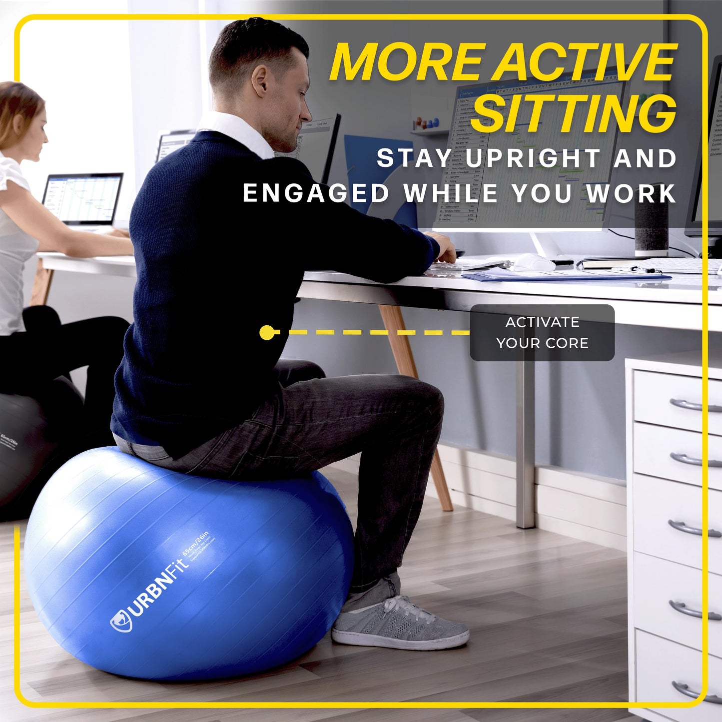 URBNFit Exercise Ball - Yoga Ball in Multiple Sizes for Yoga, Pilates, Pregnancy, Stability - Anti-Burst Swiss Balance Ball w/Quick Pump – Office Ball Chair for Home and Gym – 30 Inch - Black