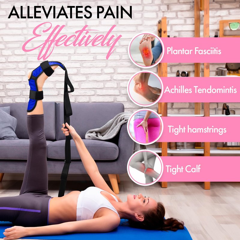Stretch Strap with Loops for Foot and Calf - Ideal for Physical Therapy, Achilles Tendonitis Relief, and Plantar Fasciitis - Perfect for Yoga, Gymnastics, and Flexibility Training (Blue)