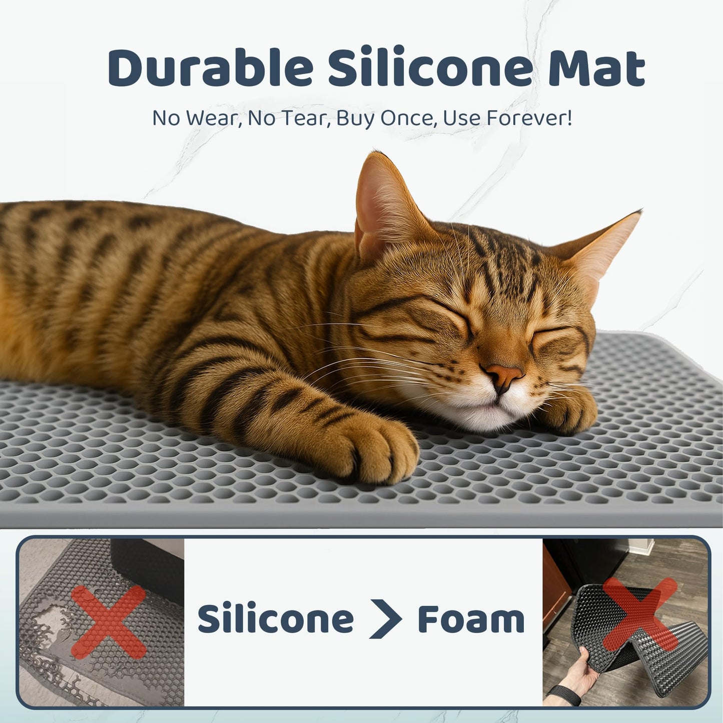 Purrersia Silicone Cat Litter Mat 24x15" Double Layer Honeycomb Non-Slip