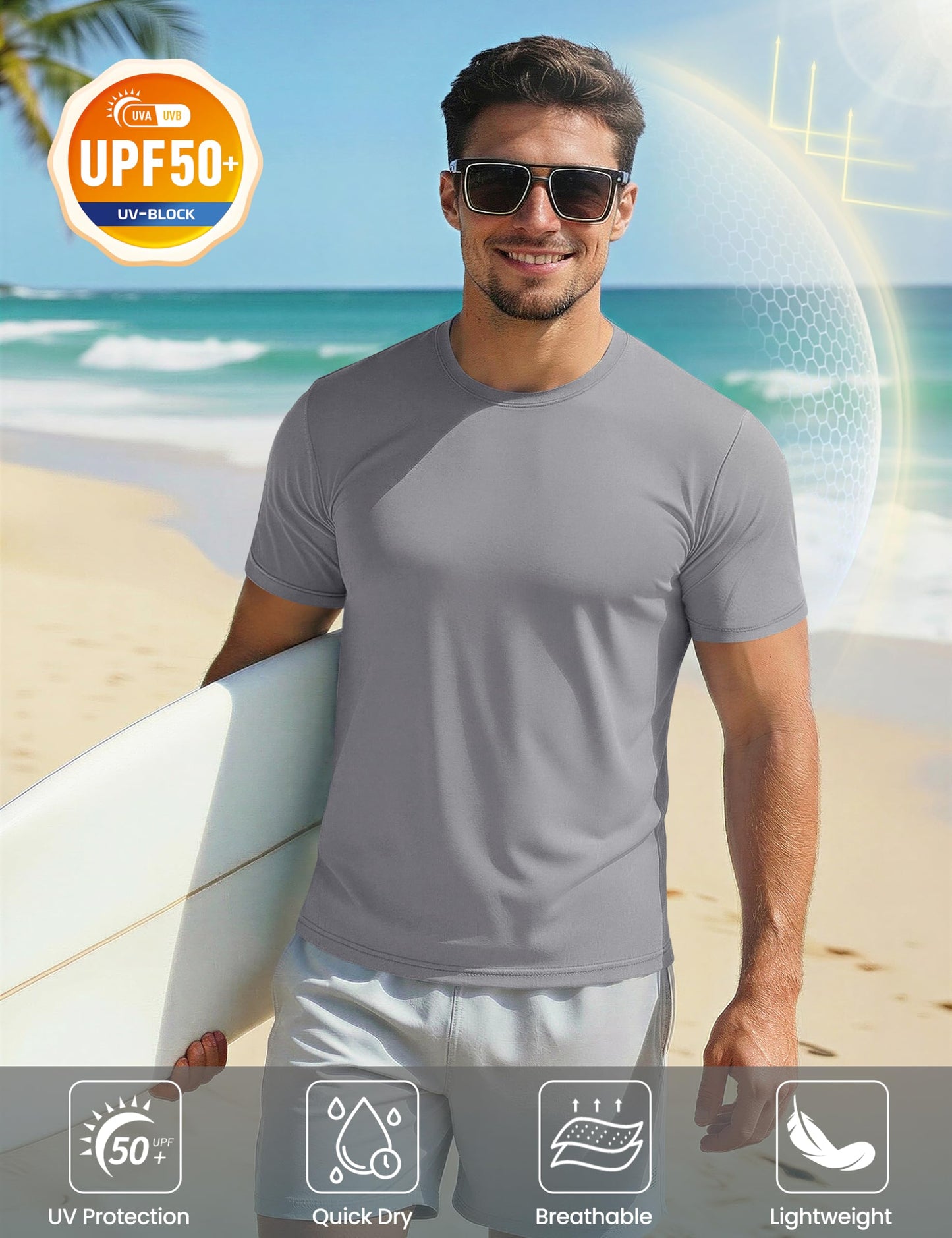Tee Shirts Mens Short Sleeve T Shirts Quick Dry Lightweight Rash Guard Summer Shirt UPF 50+ Sun Shirts