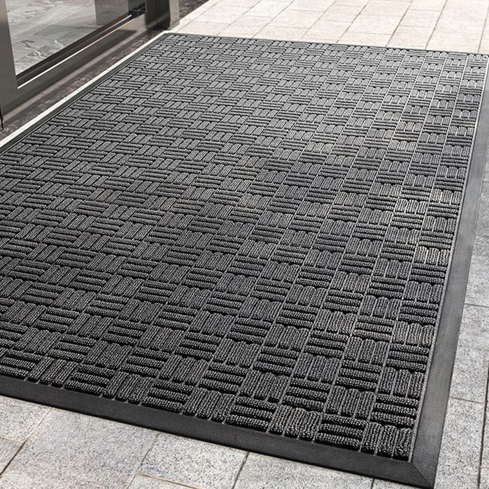 MATZEN Block Entrance Mats Indoor Outdoor, Front Door Mat Entryway Entrance Waterproof Outdoor Doormat, Heavy Duty Non Slip Durable Weatherproof Porch Deck Terrace Office Entrance Mat, 5x3, Grey