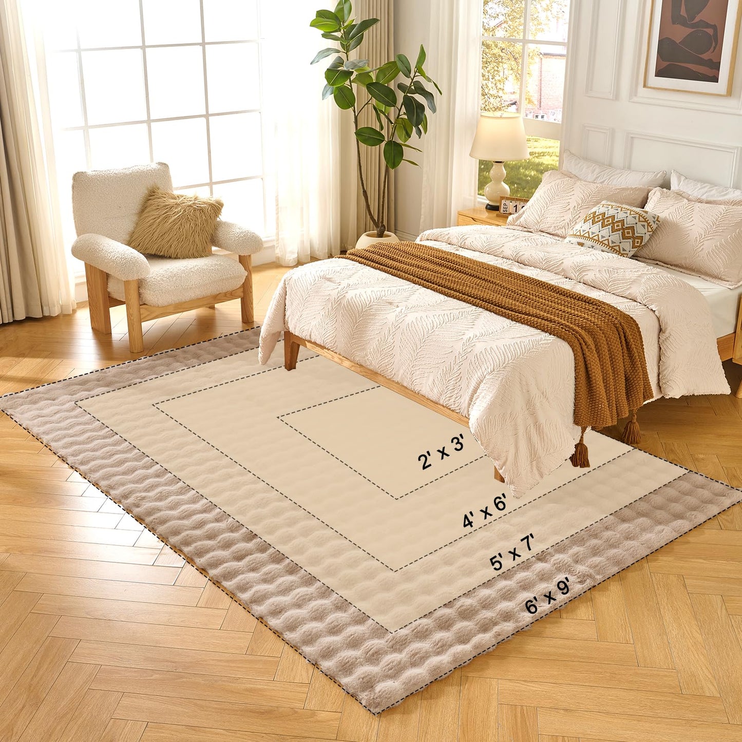 Lotus Karen Washable Area Rug, 3D Bubble Rug for Living Room, Bedroom, Faux Fur Carpet for Home Decor,6' W × 9' L, Khaki