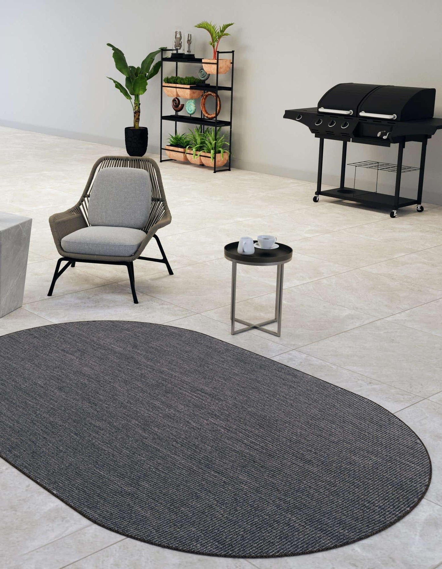 Unique Loom Outdoor Solid Collection Area Rug (5' 3" x 8' Oval Black/Ivory)