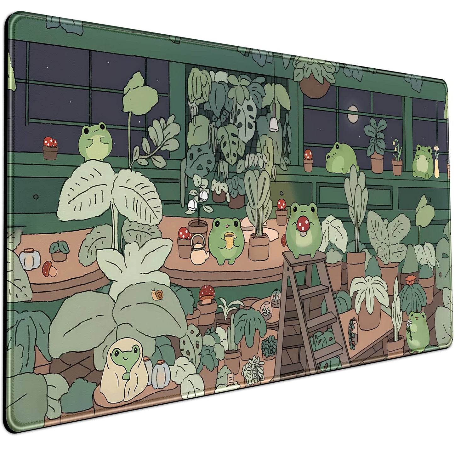 Cute Frog Mouse Pad Desk Pad Kawaii Green Desk Decor Mat, Large Gaming Mouse Pad for Desk Computer Keyboard Laptop, Home Office Accessories for Girl (31.5x15.7 in)-with Stitched Eges Pad