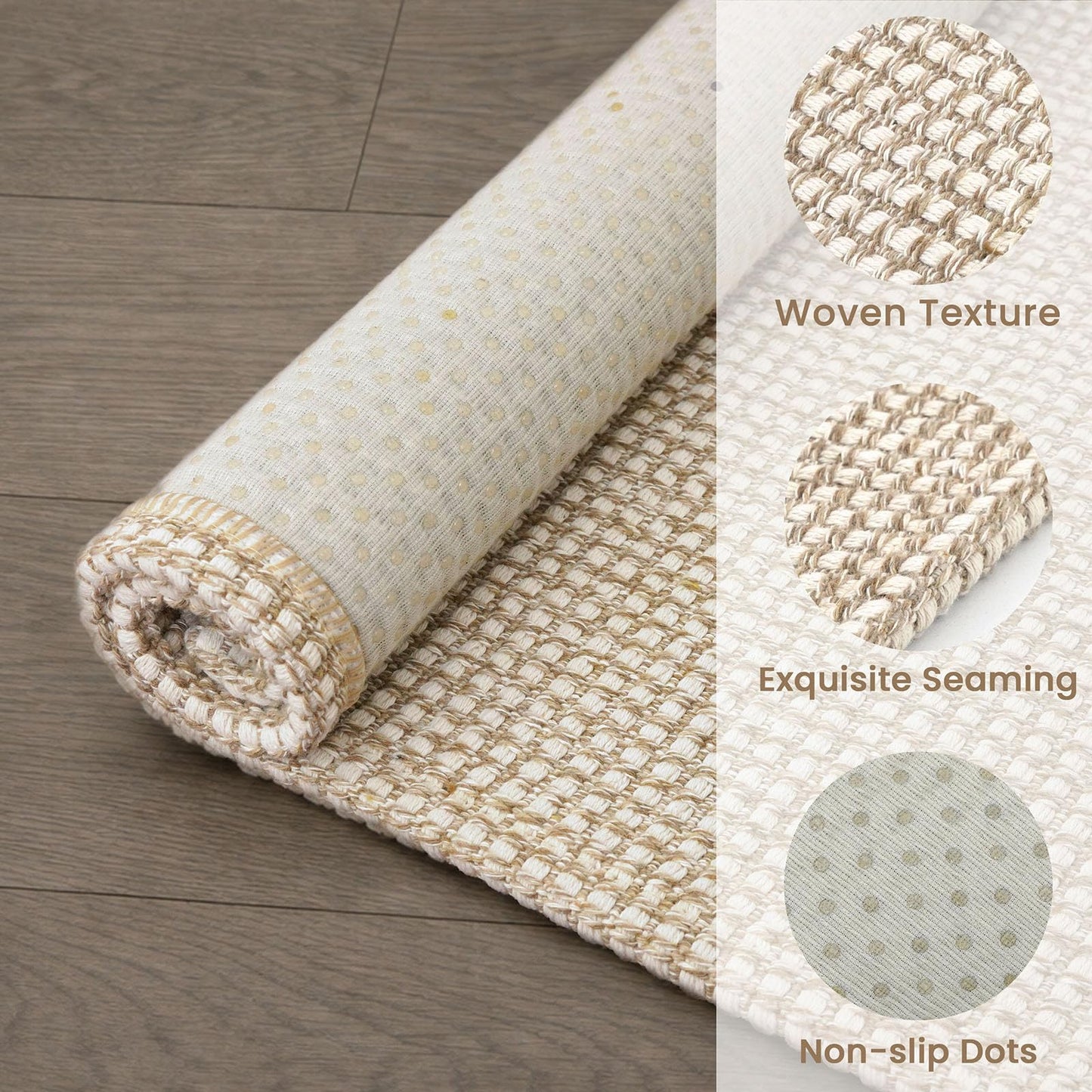 EARTHALL Woven Runner Rug 2x6 Ft Washable Runners for Hallways Cotton Non Slip Rubber Backed Kitchen Runner Braided Indoor Floor Carpet for Entryway, Hallway, Kitchen, Bedroom, Beige/Ivory