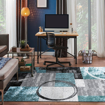 Rugshop Contemporary Circle Design Area Rug, Fade-Resistant Carpet for Living Room, Dining Room, or Home Office, Gray, 6'6" x 9'