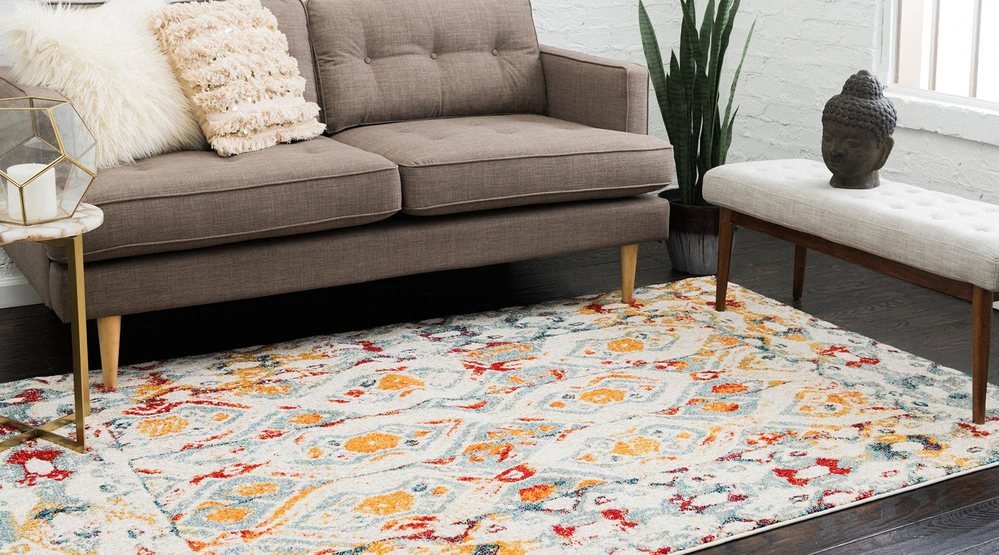 Unique Loom Rosso Collection Vintage, Geometric, Bohemian, Traditional, Distressed, Southwestern Area Rug (5' 0 x 8' 0 Rectangular, Multi/Ivory)