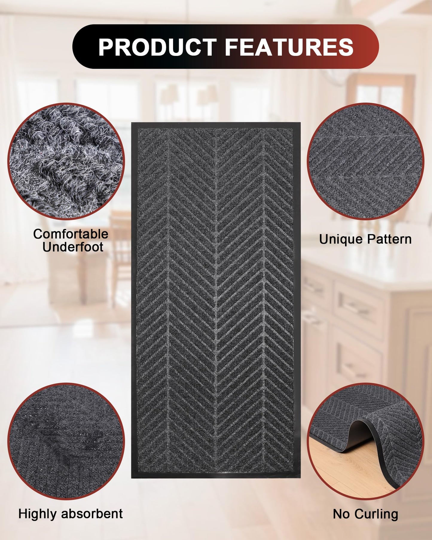 Front Door Mat Indoor Outdoor Entrance, 5' x 7' Heavy Duty Doormat for Entryway, Absorbent Low Profile Welcome Mats Non-Slip, Trap Dirt Durable Mats for Home, Patio, Garage