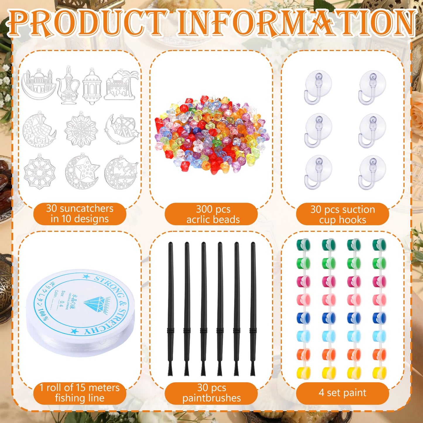 Beeveer 30 Sets Ramadan Suncatchers Art Kits DIY Eid Al Fitr Crescent Moon and Star Mosque Suncatcher Crafts Paint Your Own Window Ornaments for Boys Girls Islamic Eid Mubarak Activities Party Favor