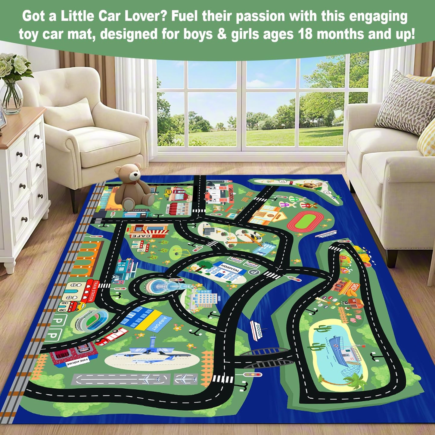 SXHYSM Kids City Road Play Mat 6FT x 4FT Large Toddler Traffic Play Rug