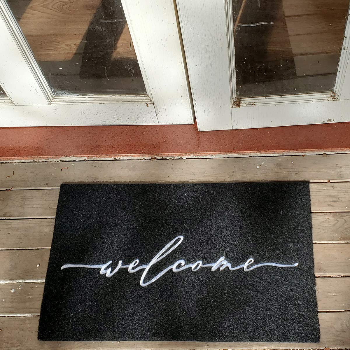 AAZZKANG Welcome Mats for Front Door Large 24"x36" with Non Slip Rubber Backing Quickly Trap Dirt Easy to Clean Entry Mat for Indoor High Traffic Areas Outdoor Doormat Black