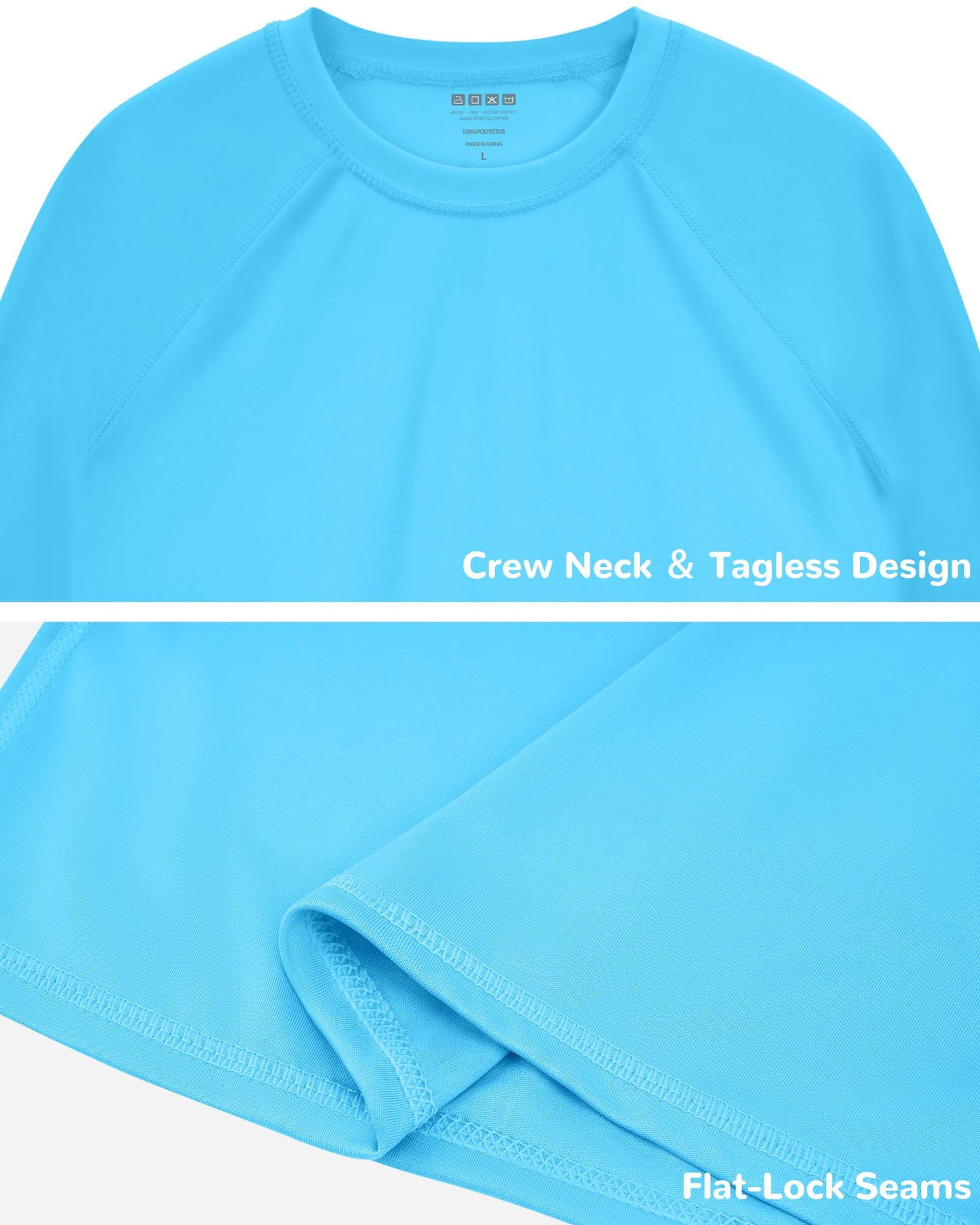 Poekuao UPF 50+ Rash Guard for Boys Swim Shirt Long Sleeve Rashguard Youth SPF Fishing Quick Dry Shirt Blue