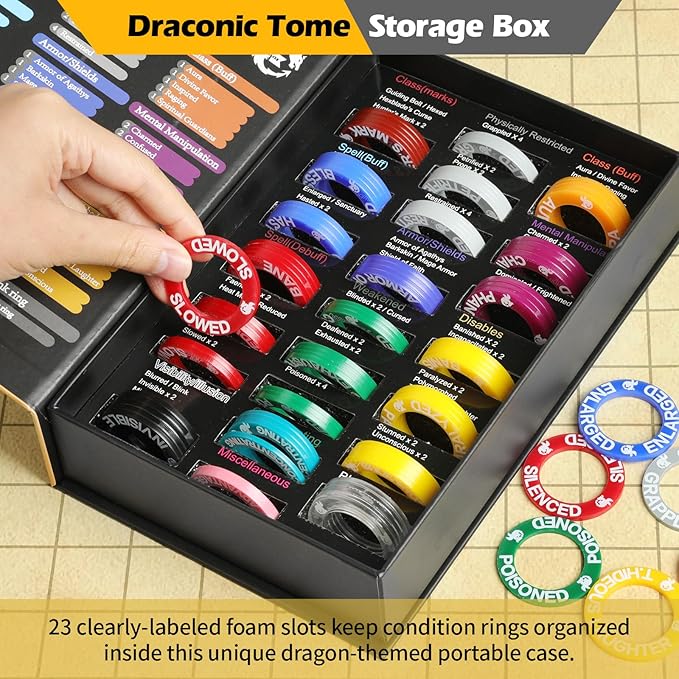 52 Unique DND Miniatures Condition Rings 92 PCS Status Effects Markers - Including 5 Customizable Blank Rings Ideal for Dungeons and Dragons &amp 5th Edition Best DND Gifts for DM