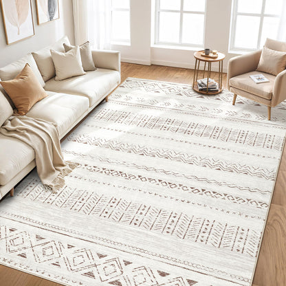 cotiled 8x10 Area Rugs Living Room Rug: Washable Boho Rugs with Non Slip Backing Large Soft Indoor Stain Resistant Carpet for Bedroom Farmhouse Dining Room Lightweight Home Decor L Brown/Cream