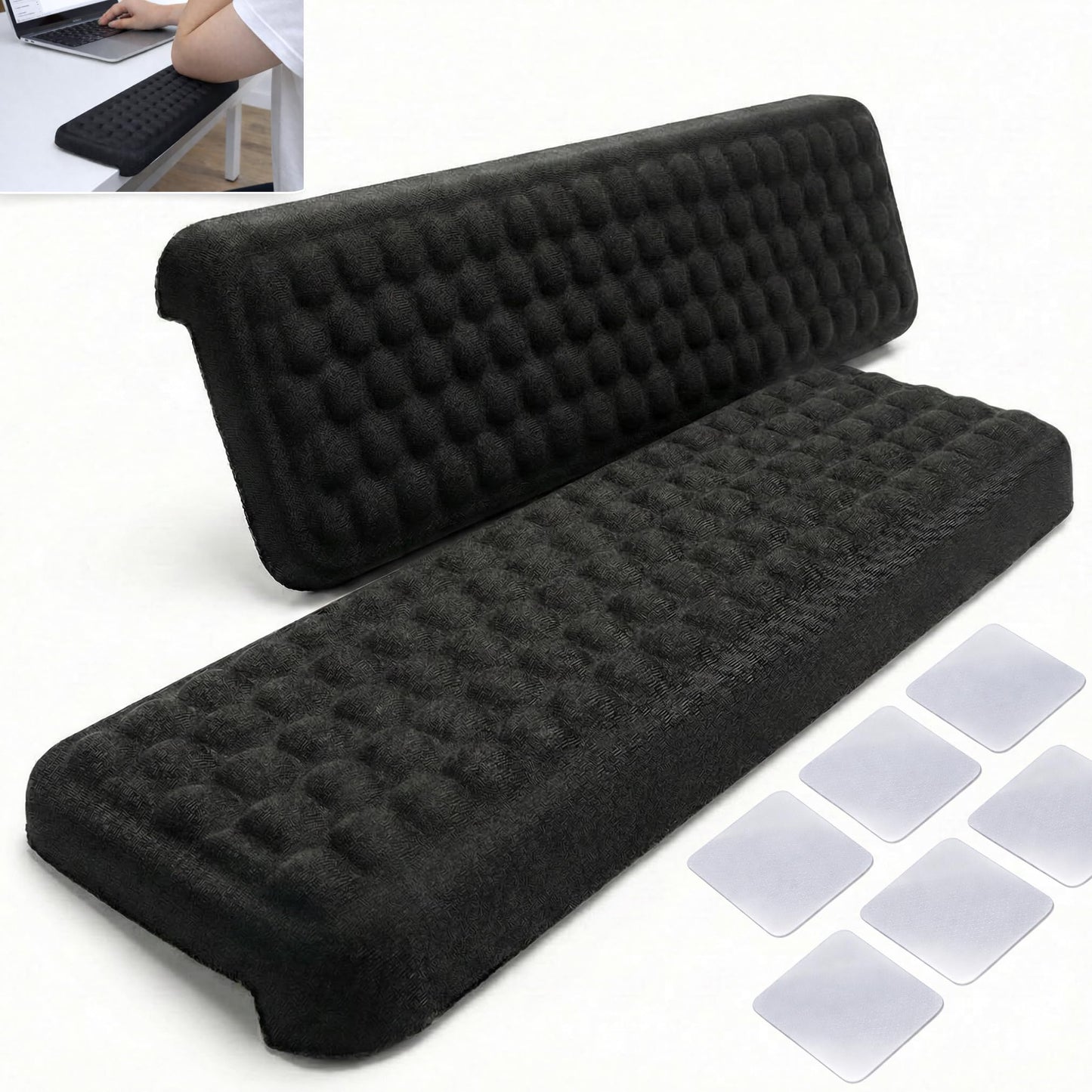 WESTERN COMFORT L-Shaped Desk Edge Cushions (2 Pack) for Elbow & Wrist Relief – Ergonomic Non-Slip Memory Foam Office Desk Arm Rest Pad for Gaming & Work Comfort – Breathable Lycra with Massage Dots