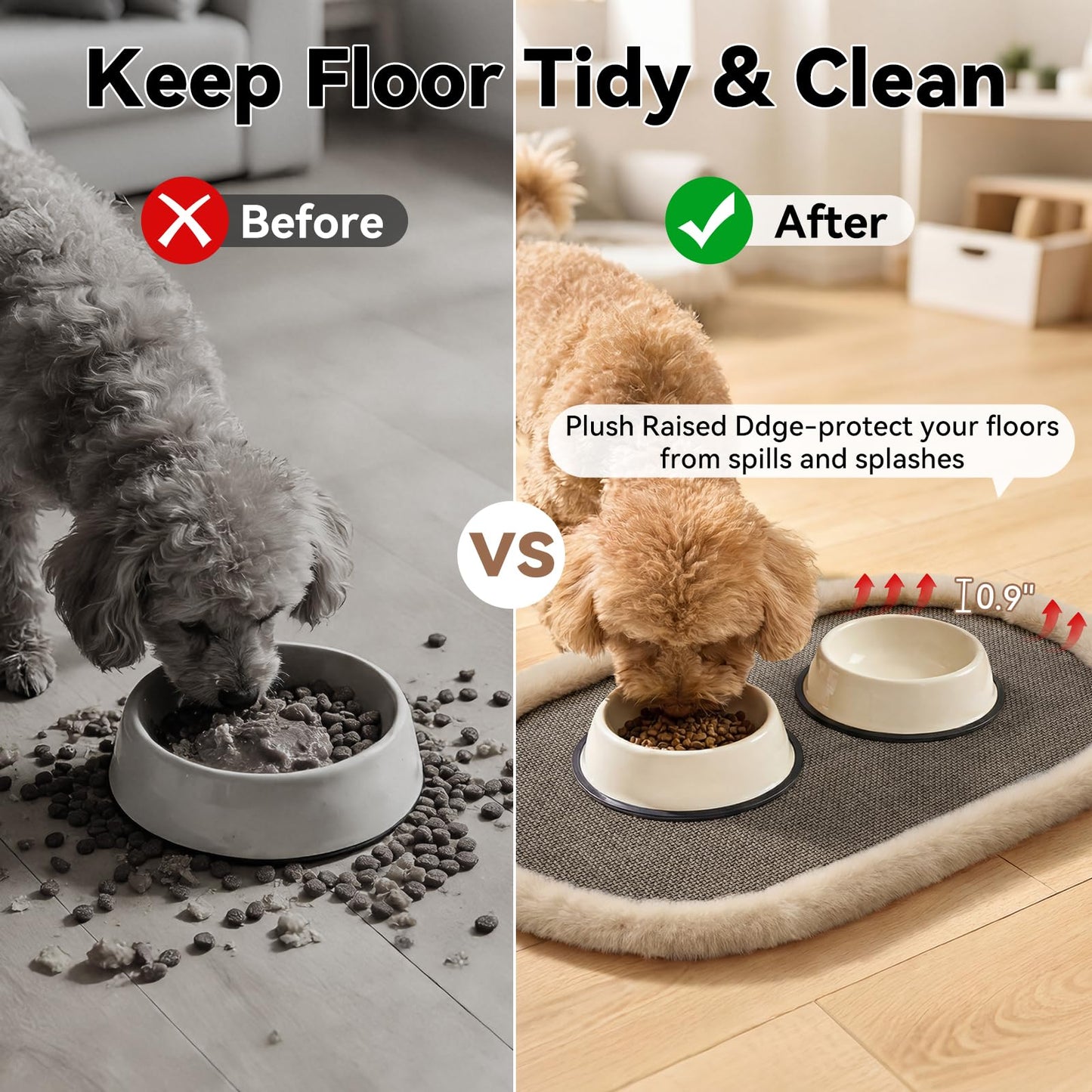 QiCaiJia Pet Feeding Mat, Dog Food Mats Absorbent Pet Placemat for Food and Water Bowl with Non Slip Rubber Backing for Dog and Cat (12"x19", Brown)
