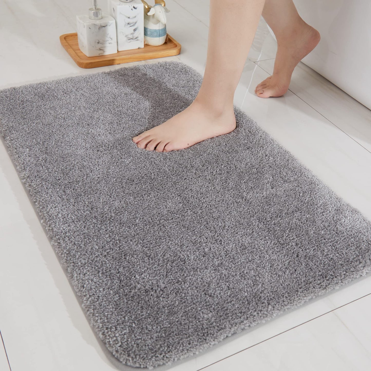 COSY HOMEER Bath Rugs for Bathroom Extra Thick - Anti-Slip Bath Mats Soft Plush Yarn Shaggy 100% Strong Mirco Polyeste Mat Living Room Bedroom Mat Floor Water Absorbent(Grey,20x32 - Inches)