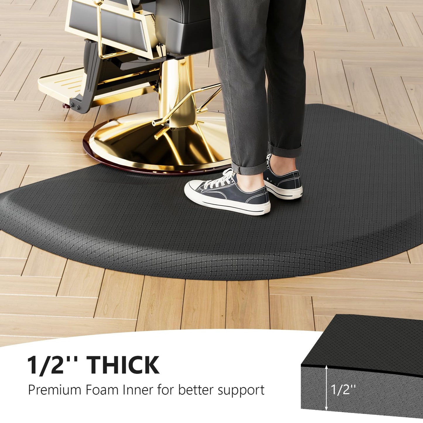 OmySalon 3ft x 4ft x 1/2inch Thick Salon Mat for Hair Stylist Anti Fatigue, Barber Floor Mat with Round Base, Hairdress Standing Matt Beauty Spa Barbershop Hairdressing Equipment