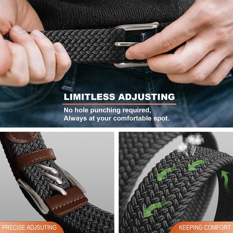 Housmai Stretch Braided Belt for Men -Mens Gift Elastic Woven Golf Belt 1 3/8"- for Golf Jeans Casual Wear