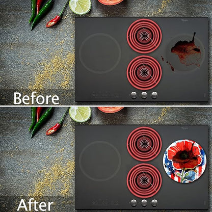 Tucocoo Flowers Electric Stove Burner Covers，4 Pcs American Flag Flowers Round Stove Burner Covers，8 Inches and 10 Inches，Gas Stove Burner Cover,Metal Cooktop Decorative，Home Decor,Kitchen Decor