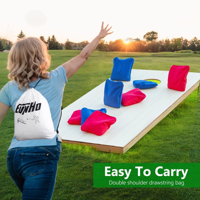 EunHo Cornhole Bean Bags Set of 8 Weather Resistant & Regulation Professional Size/Weight for Cornhole Games with Carry Bag（Red/Blue）